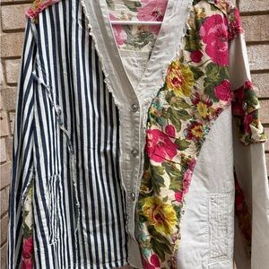 POL Floral & Stripe Patchwork Jean top